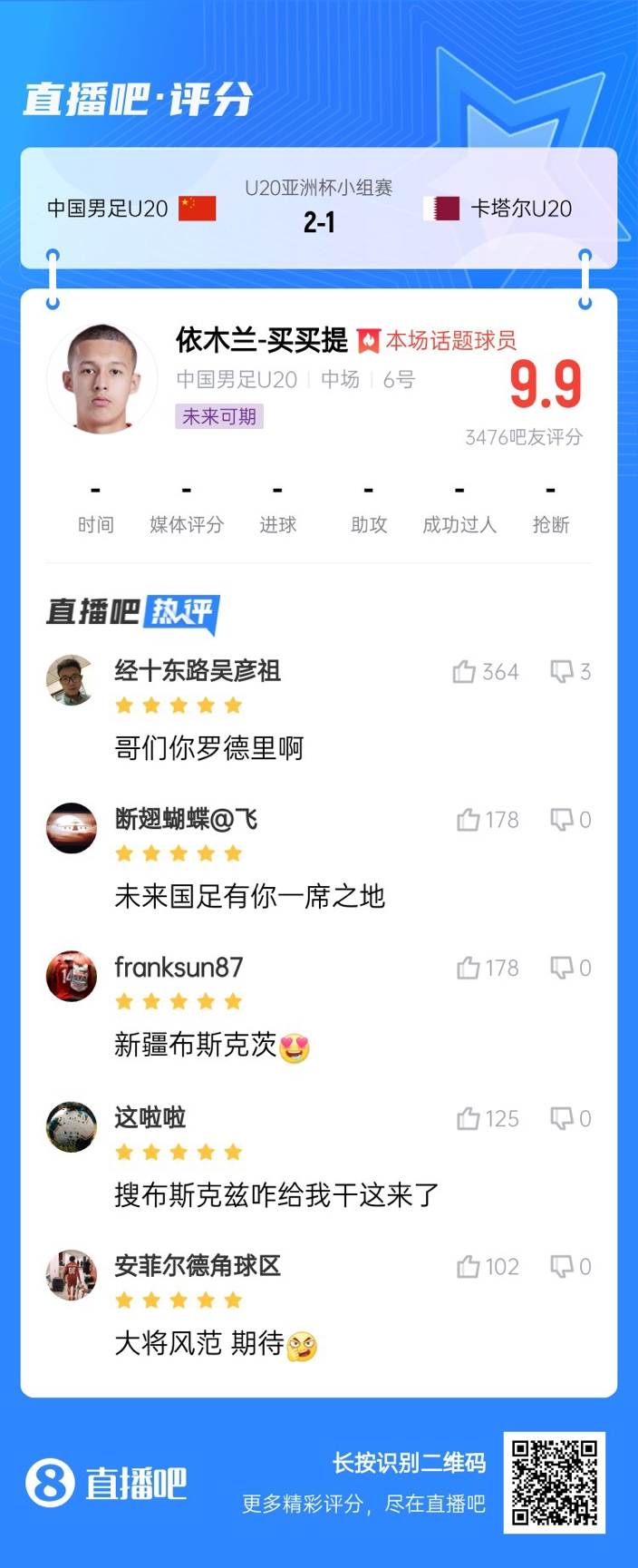  依木蘭+陳澤仕泰山中場(chǎng)連線！19歲依木蘭獲封：新疆布斯克茨！