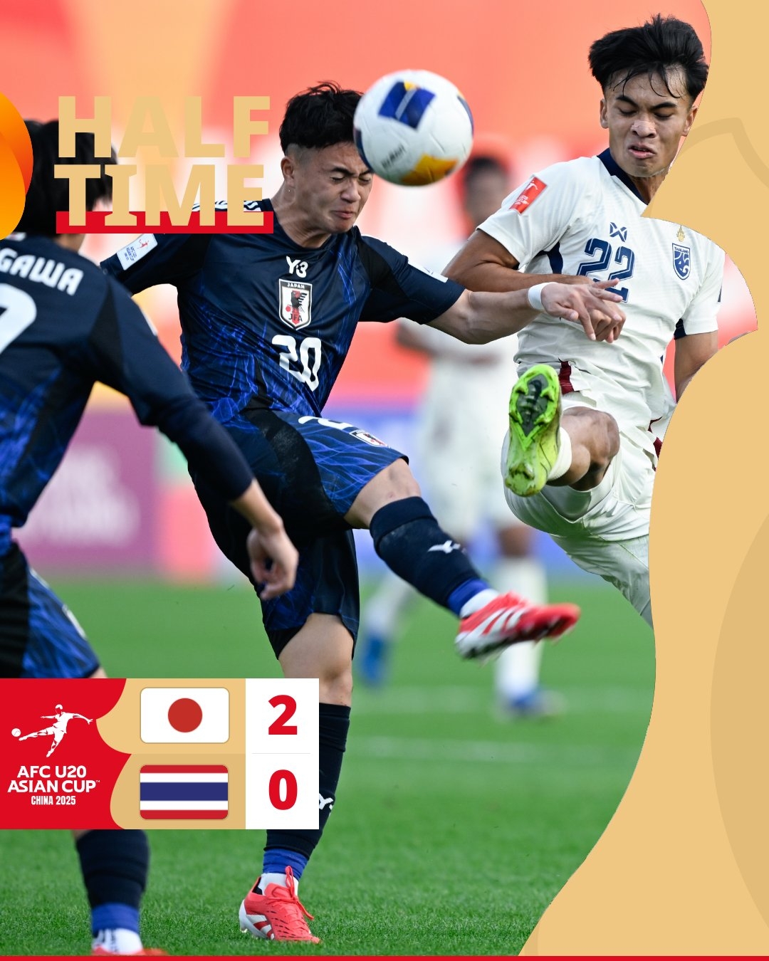  半場(chǎng)-日本U20 2-0領(lǐng)先泰國(guó)U20，石井久繼破門(mén)+中柱 泰國(guó)0射正
