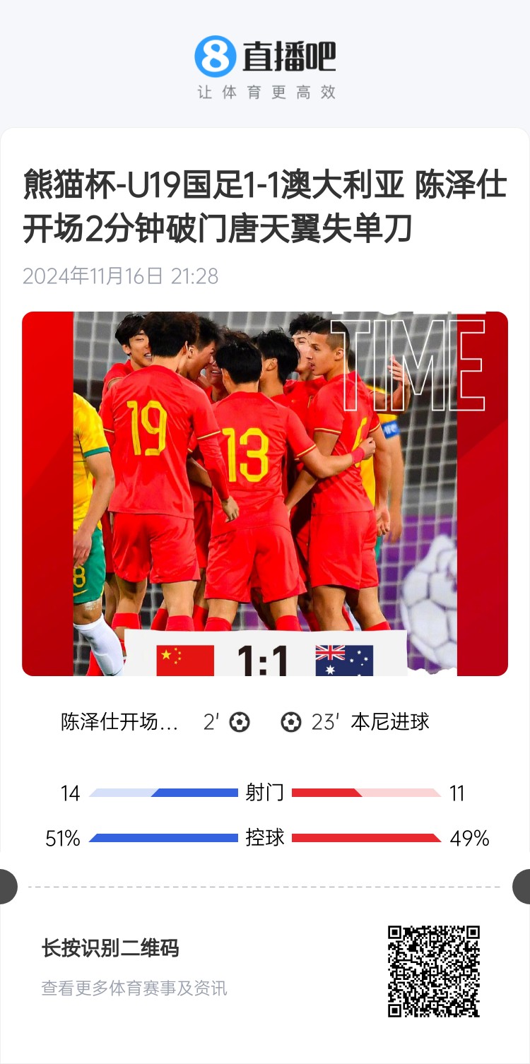  二番戰(zhàn)！U20國(guó)青與澳大利亞去年熊貓杯剛有過(guò)交手，雙方1-1戰(zhàn)平