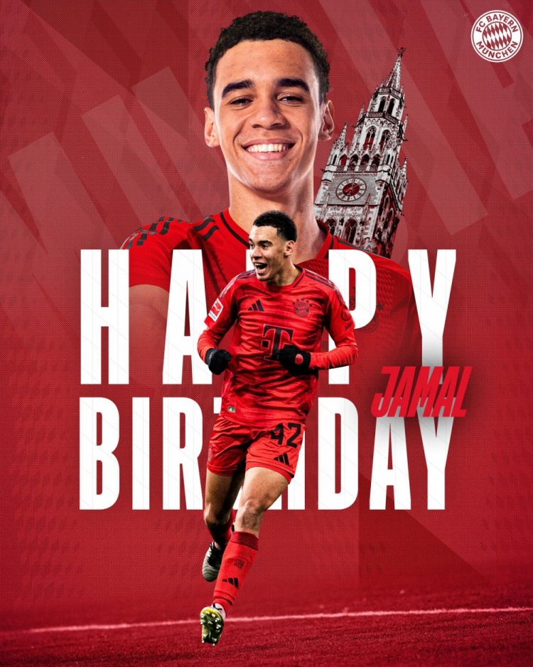  拜仁官方祝穆西亞拉22歲生日快樂，加盟至今出戰(zhàn)196次獲59球38助