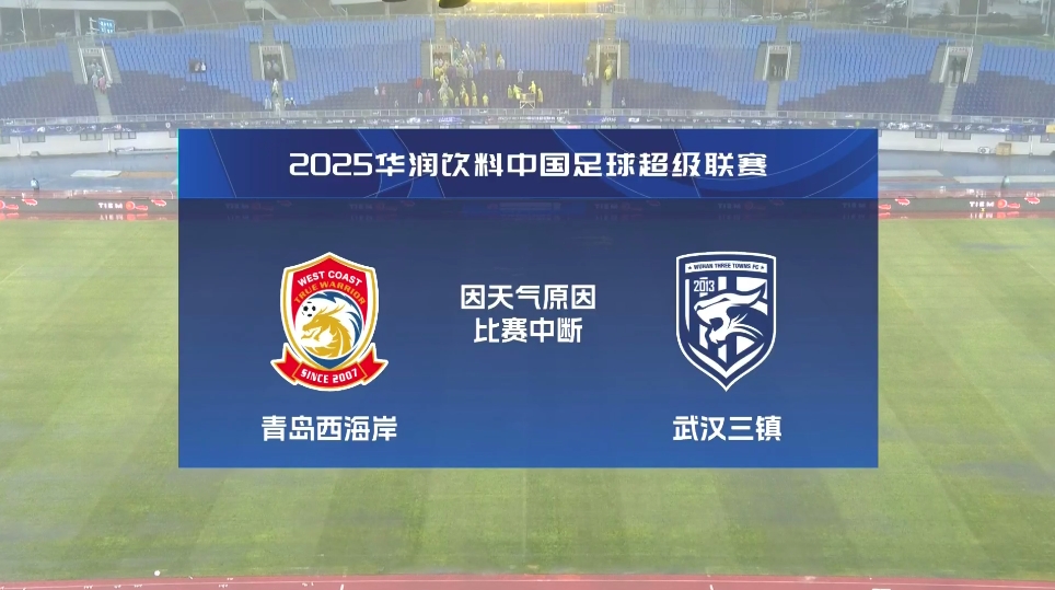  比賽延期！青島西海岸vs武漢三鎮(zhèn)進行至18分鐘，因天氣中斷30分鐘